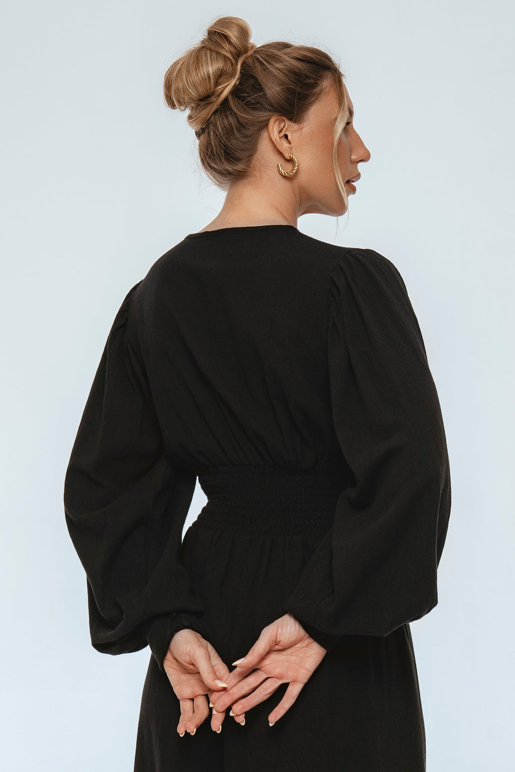 Velvet Sky Long Sleeve Linen Midi Dress