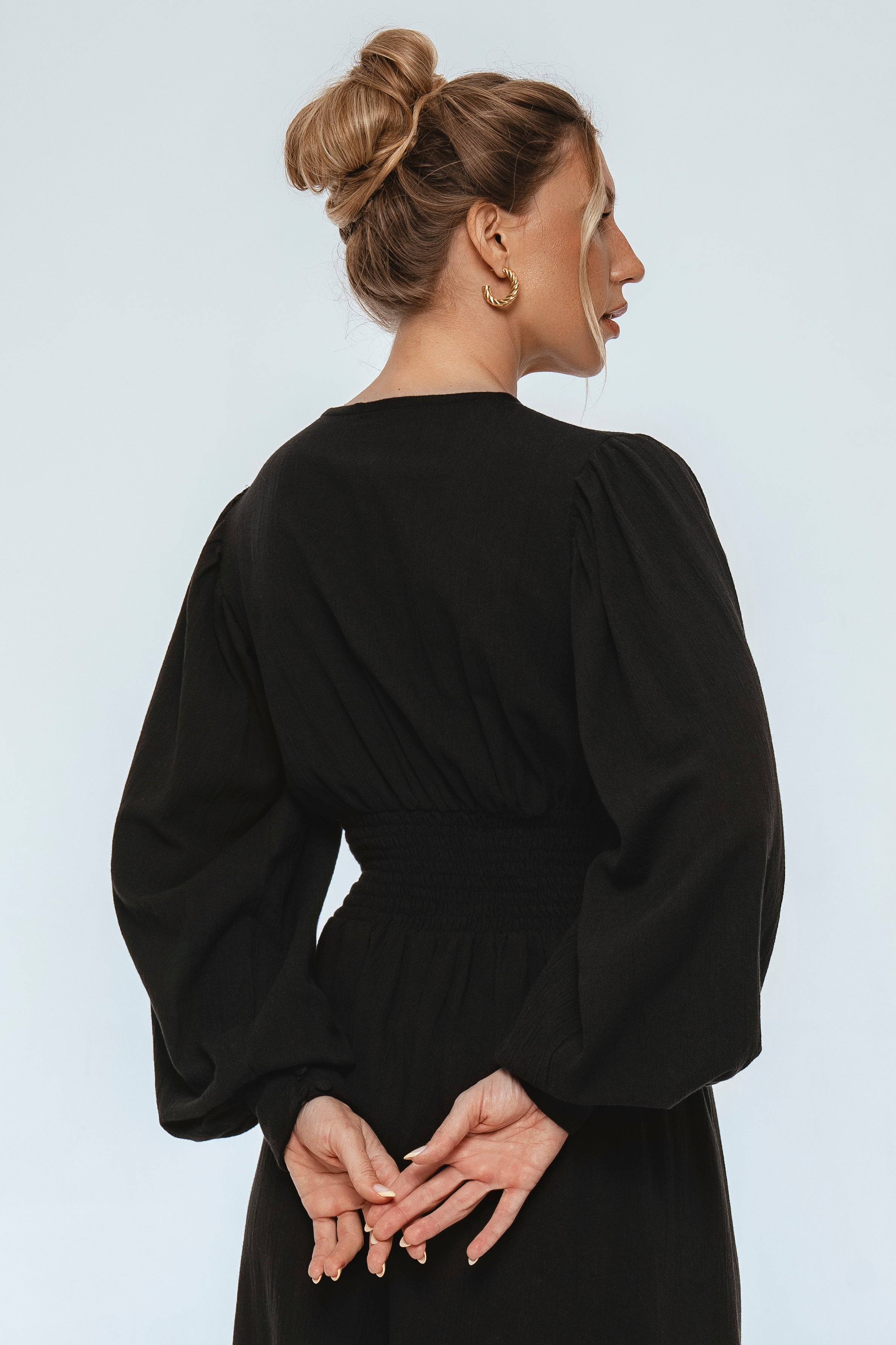 Velvet Sky Long Sleeve Linen Midi Dress
