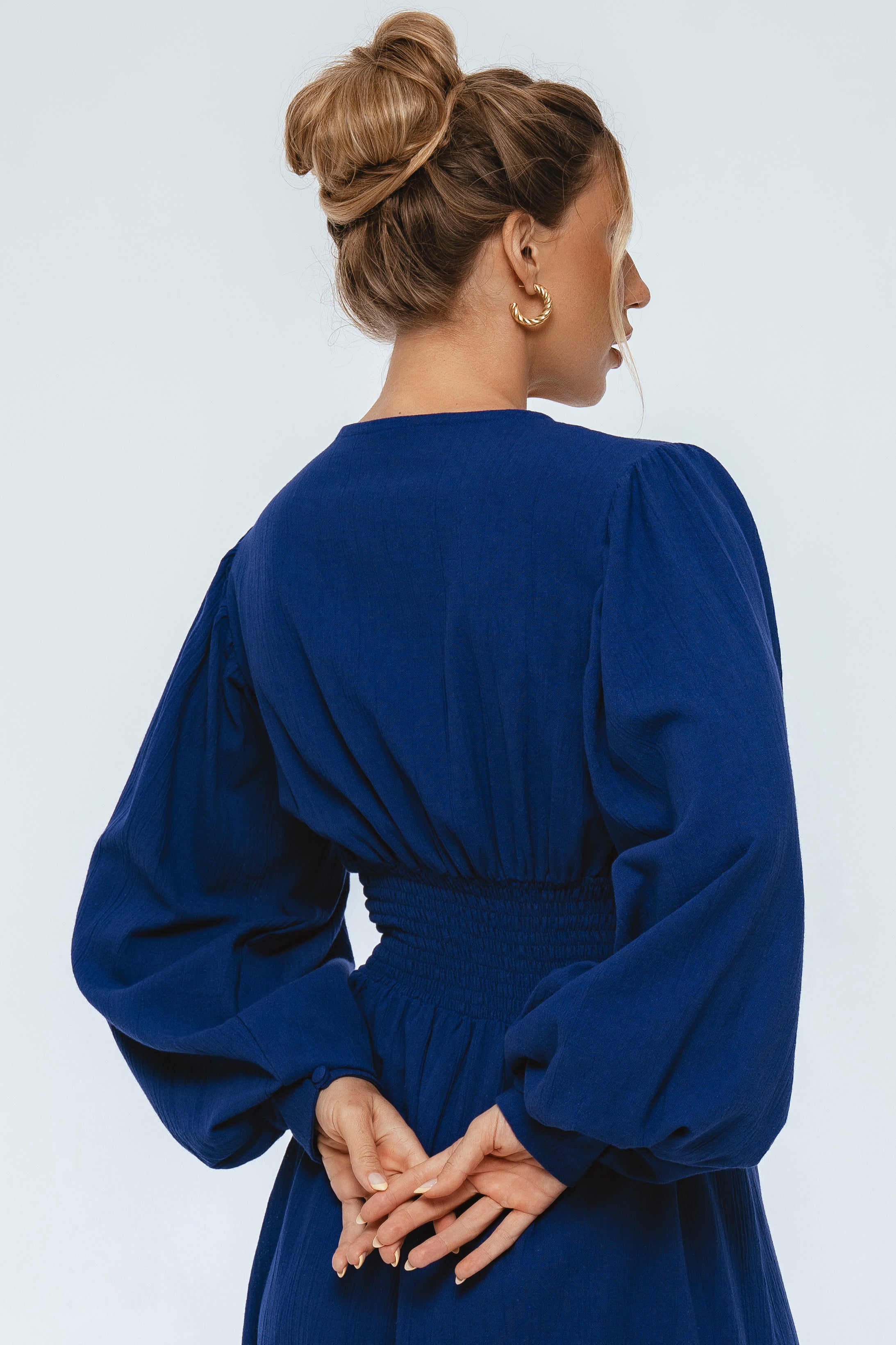 Velvet Sky Long Sleeve Linen Midi Dress