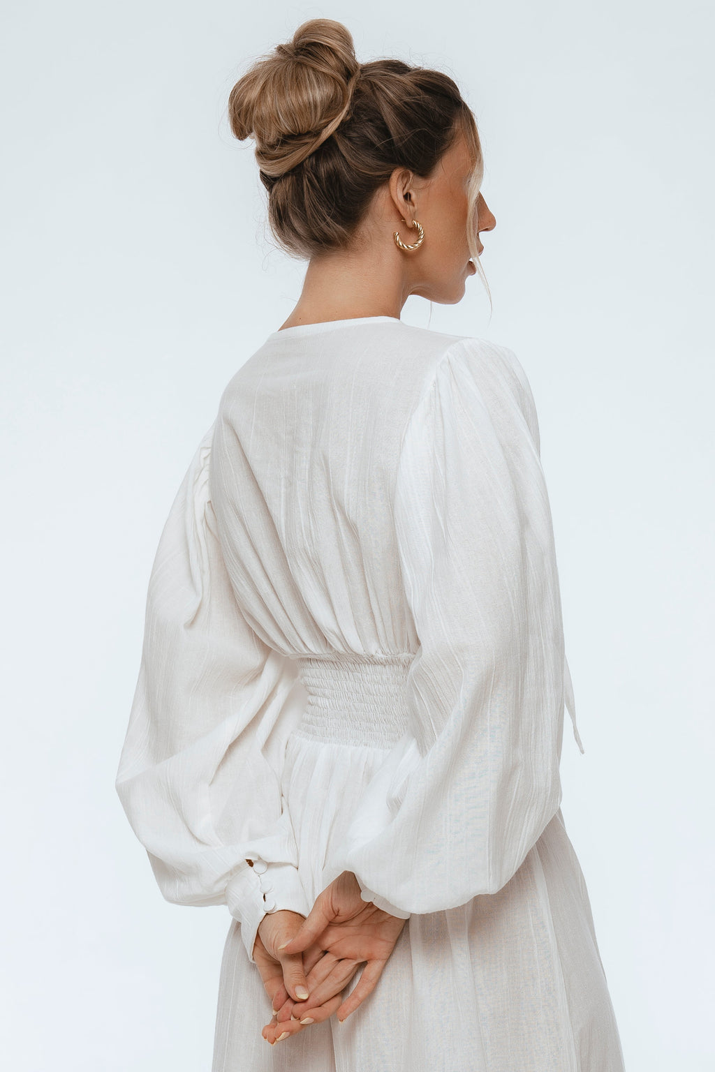 Velvet Sky Long Sleeve Linen Midi Dress