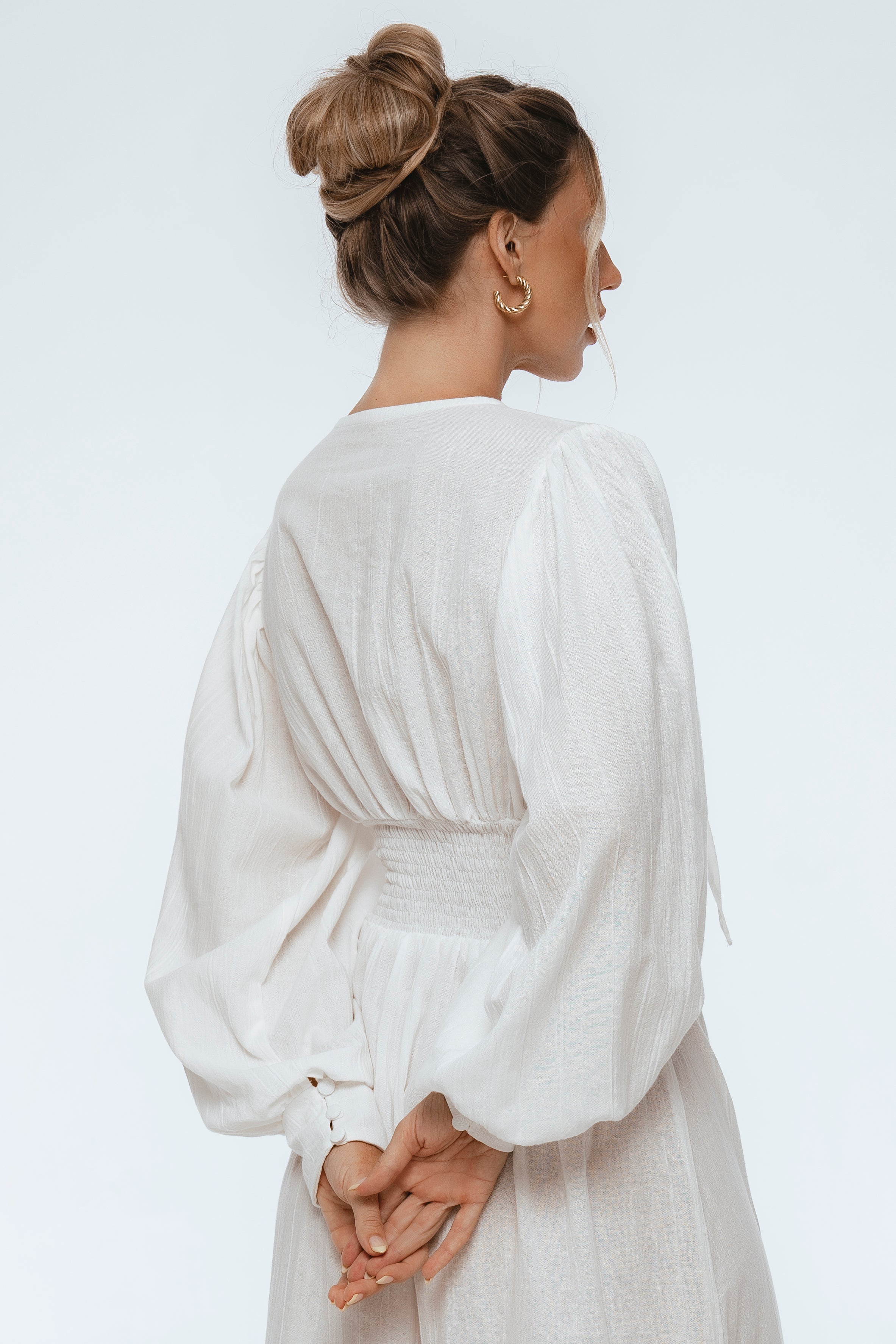 Velvet Sky Long Sleeve Linen Midi Dress