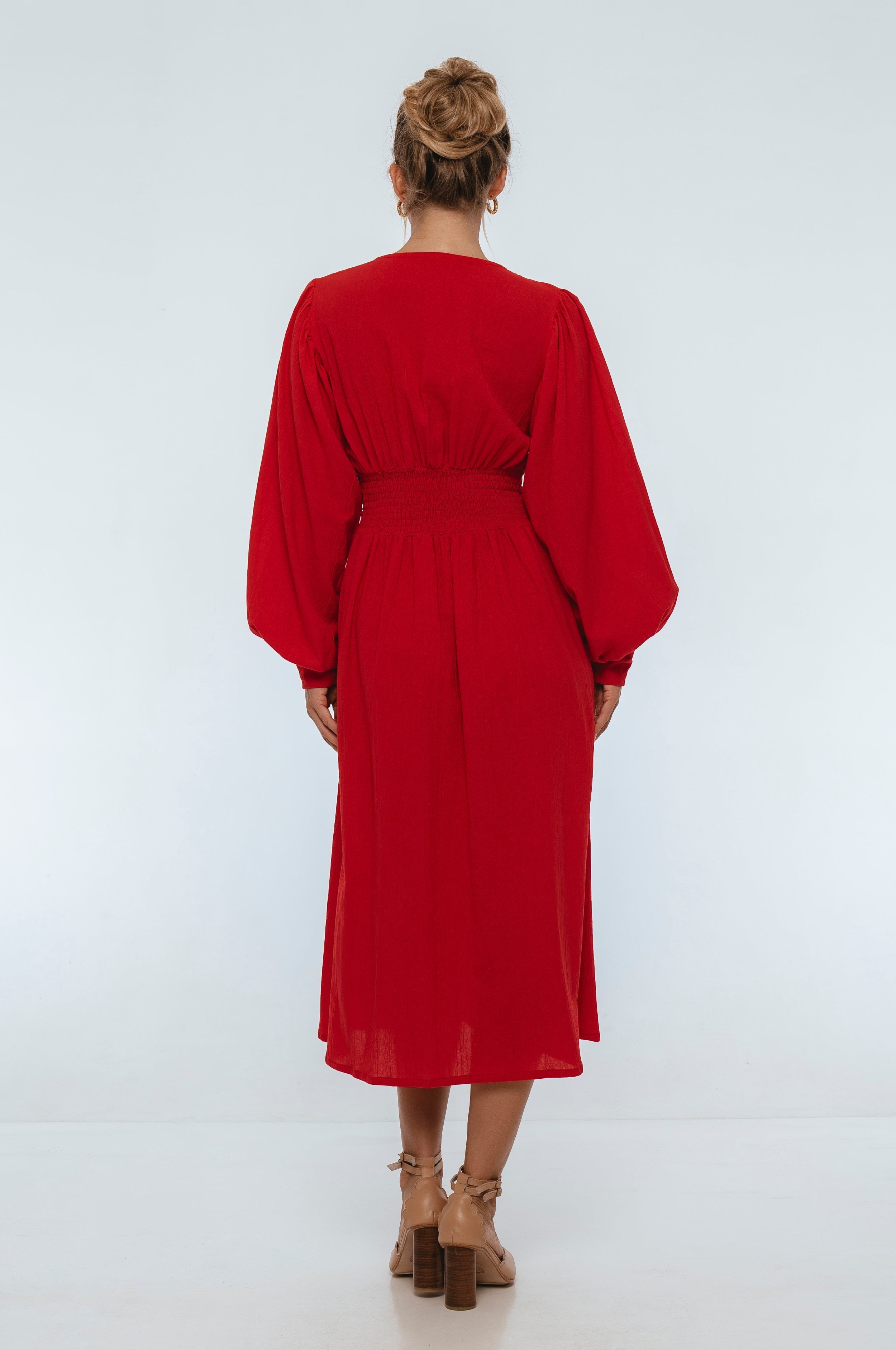 Velvet Sky Long Sleeve Linen Midi Dress