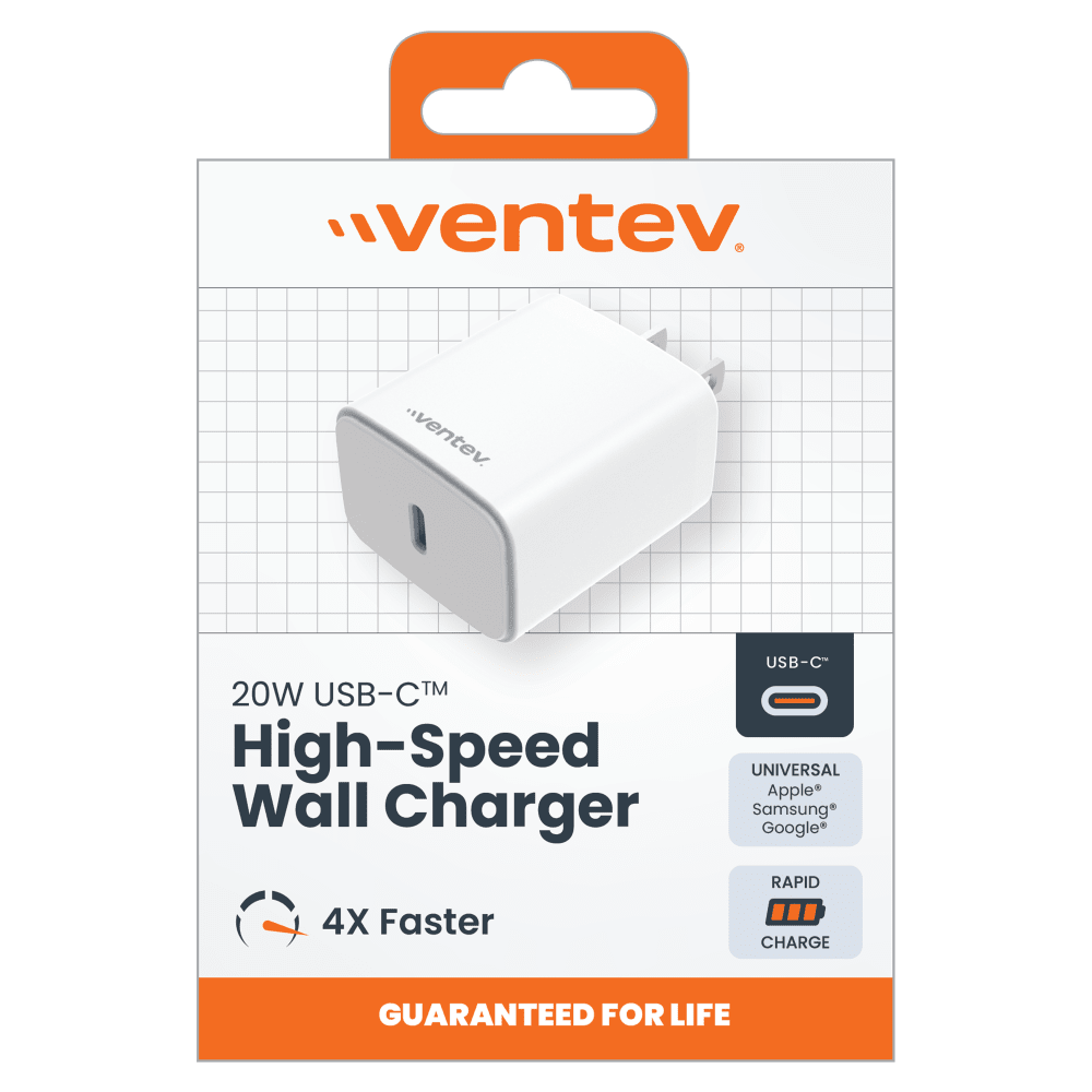 Ventev 20W ULTRAFAST USB-C Universal Wall Charger with USB-C to Apple Lightning Cable by Ventev