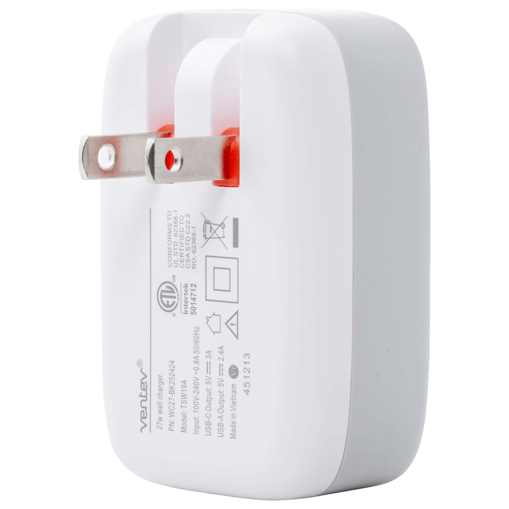 Ventev 27W ULTRAFAST USB C and USB A Dual Universal Wall Charger by Ventev