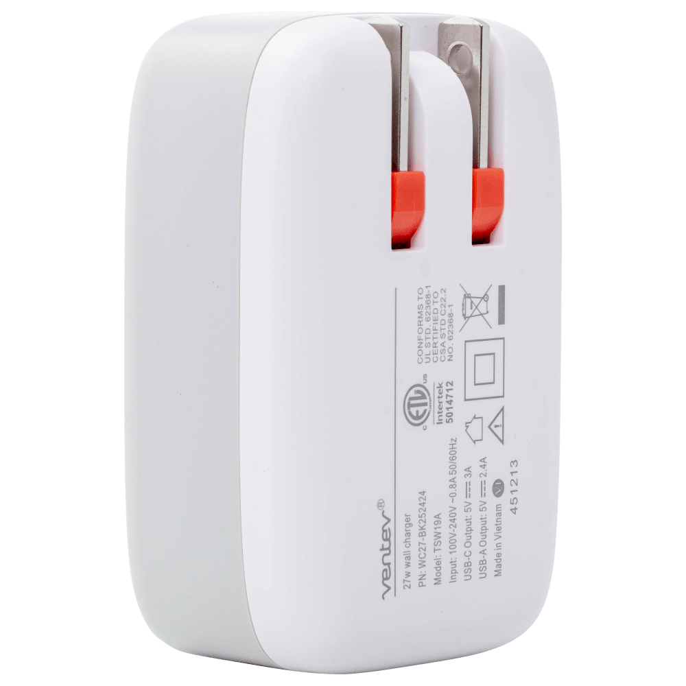 Ventev 27W ULTRAFAST USB C and USB A Dual Universal Wall Charger by Ventev