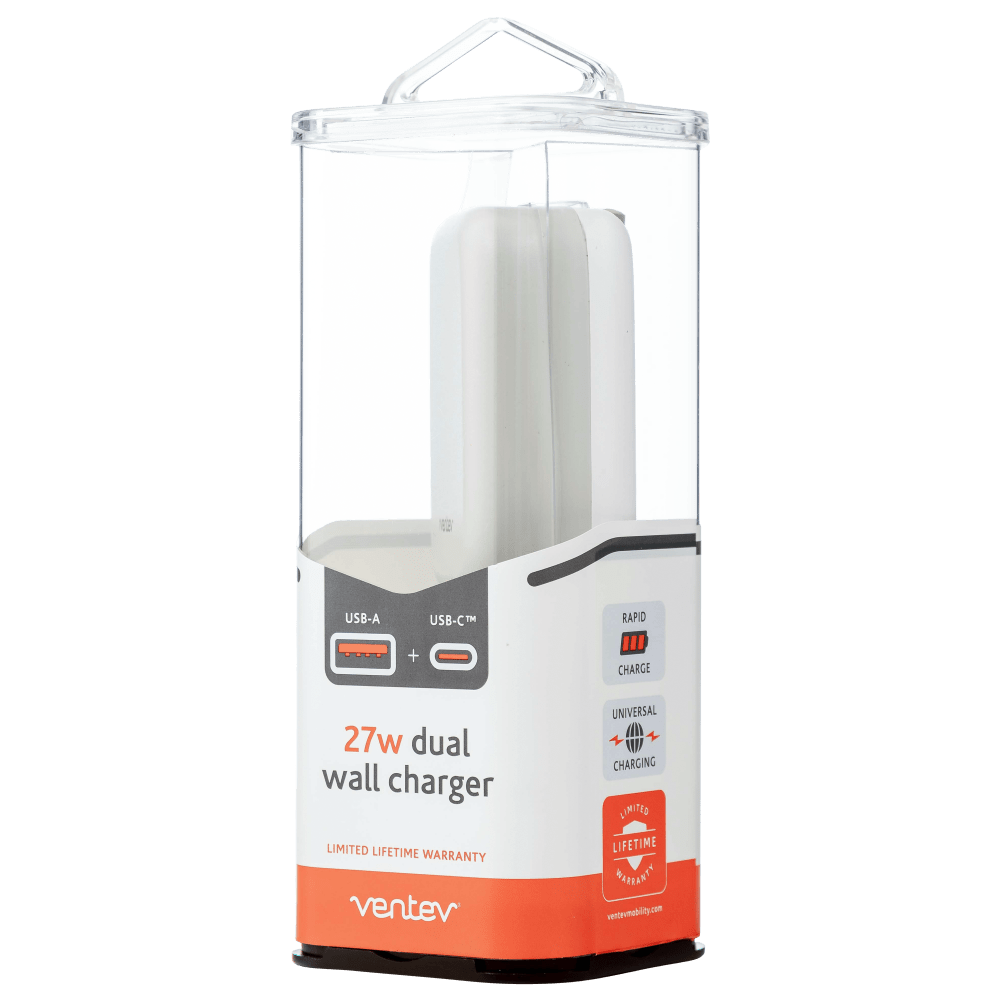 Ventev 27W ULTRAFAST USB C and USB A Dual Universal Wall Charger by Ventev