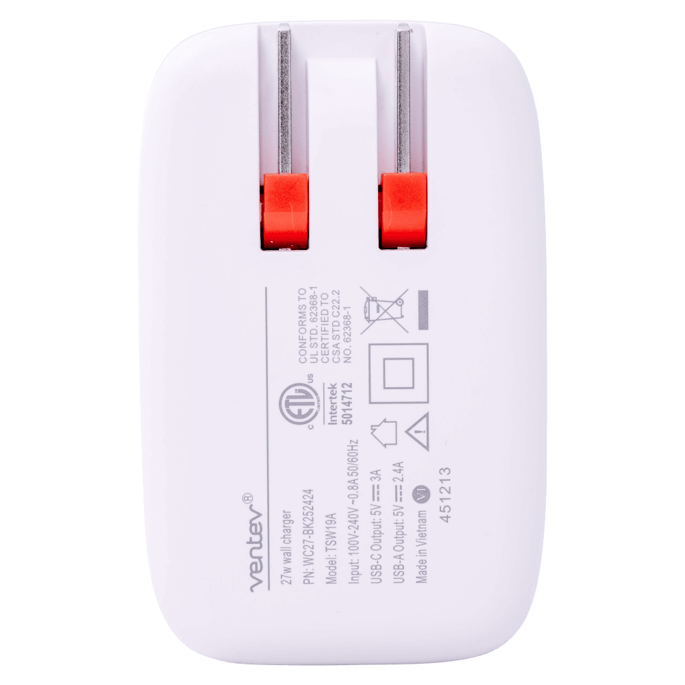 Ventev 27W ULTRAFAST USB C and USB A Dual Universal Wall Charger by Ventev