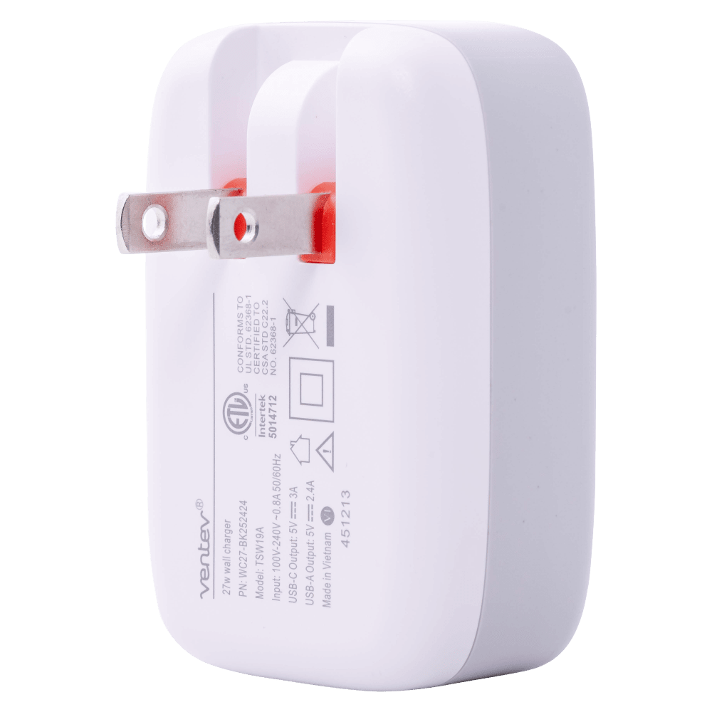 Ventev 27W ULTRAFAST USB C and USB A Dual Universal Wall Charger by Ventev