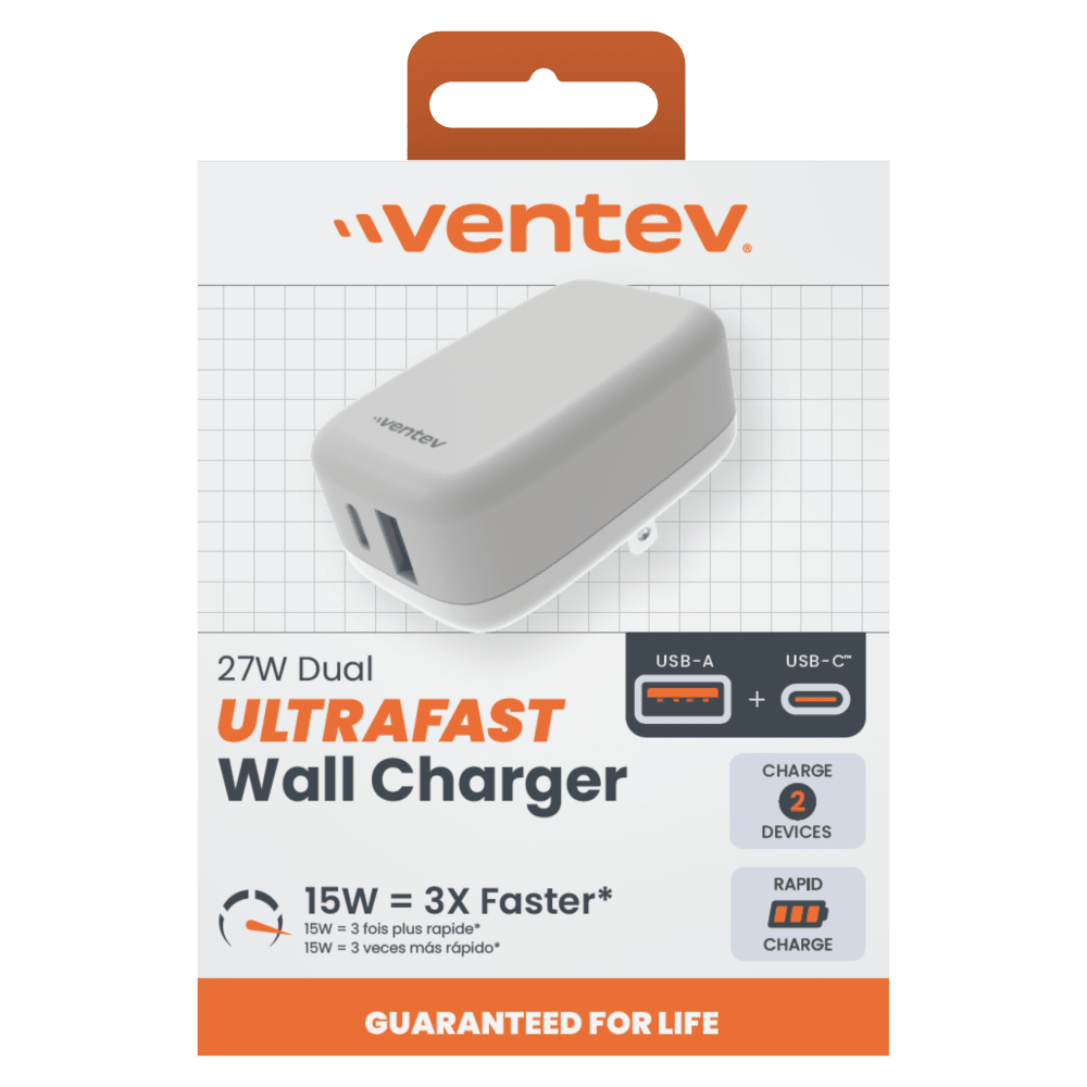 Ventev 27W ULTRAFAST USB C and USB A Dual Universal Wall Charger by Ventev