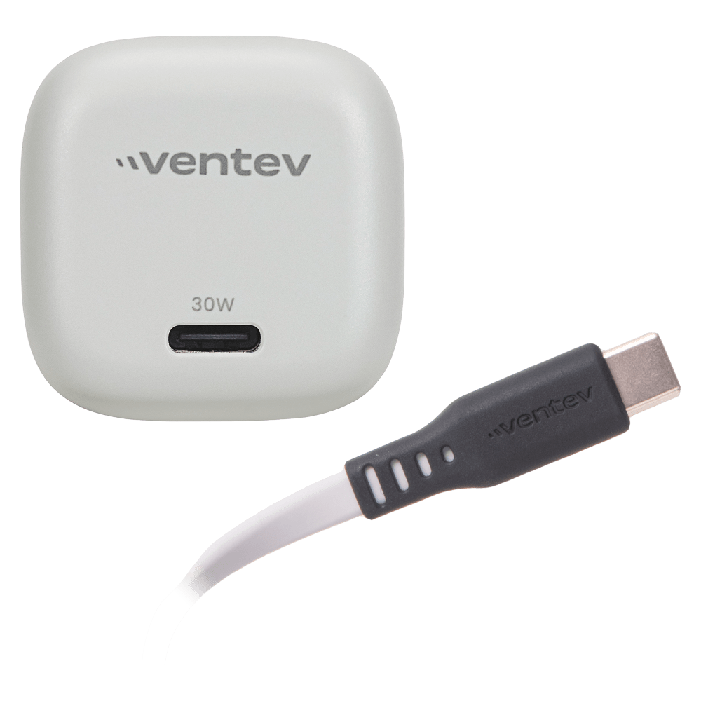 Ventev 30W ULTRAFAST USB-C Mini GaN Wall Charger and USB-C to USB-C Cable by Ventev