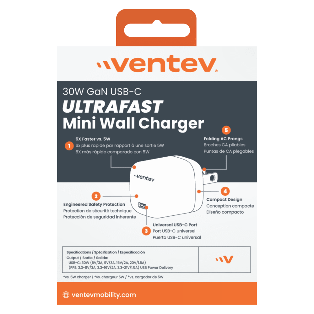 Ventev 30W ULTRAFAST USB-C Universal GaN Mini Wall Charger by Ventev