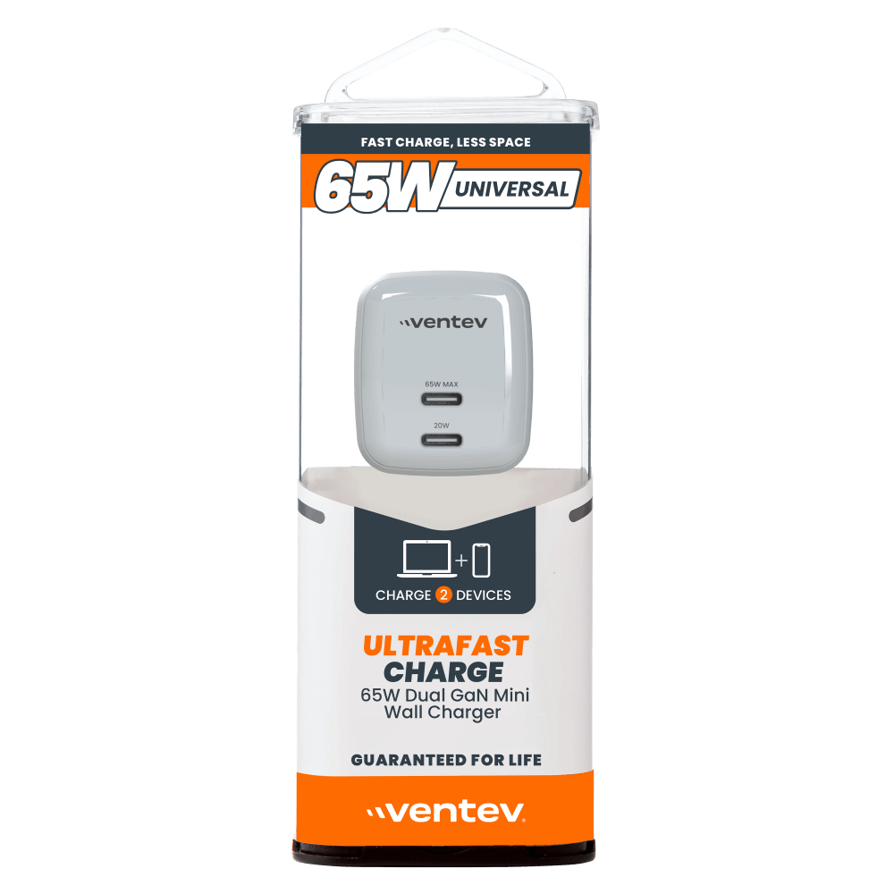 Ventev 65W ULTRAFAST USB C Universal Dual GaN Mini Wall Charger by Ventev