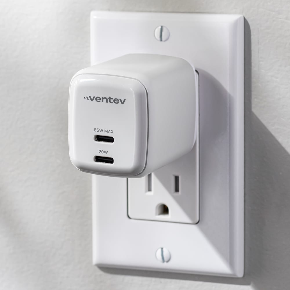 Ventev 65W ULTRAFAST USB-C Universal Dual GaN Mini Wall Charger by Ventev