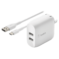 Belkin Dual Port USB A 24W Wall Charger with USB A to USB C Cable 3ft by Belkin