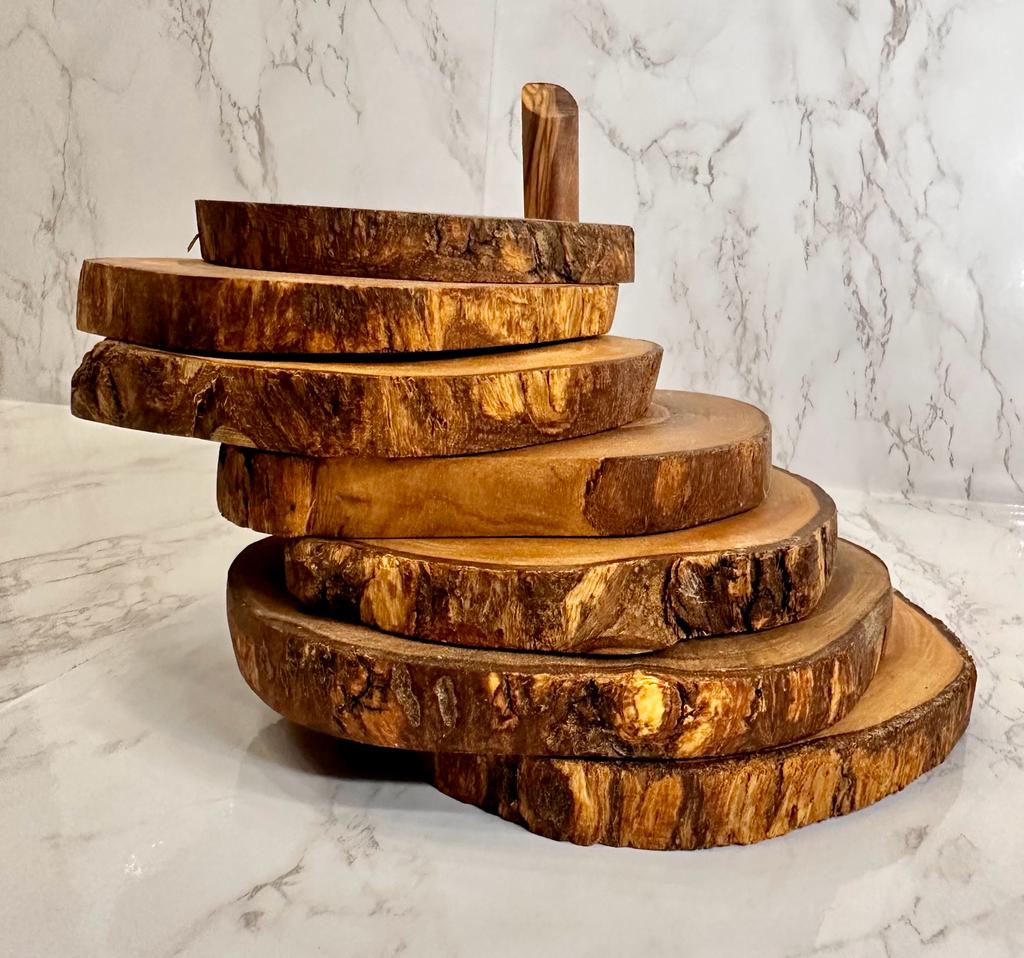 Olive Wood Coaster Set With Holder -7 Pcs