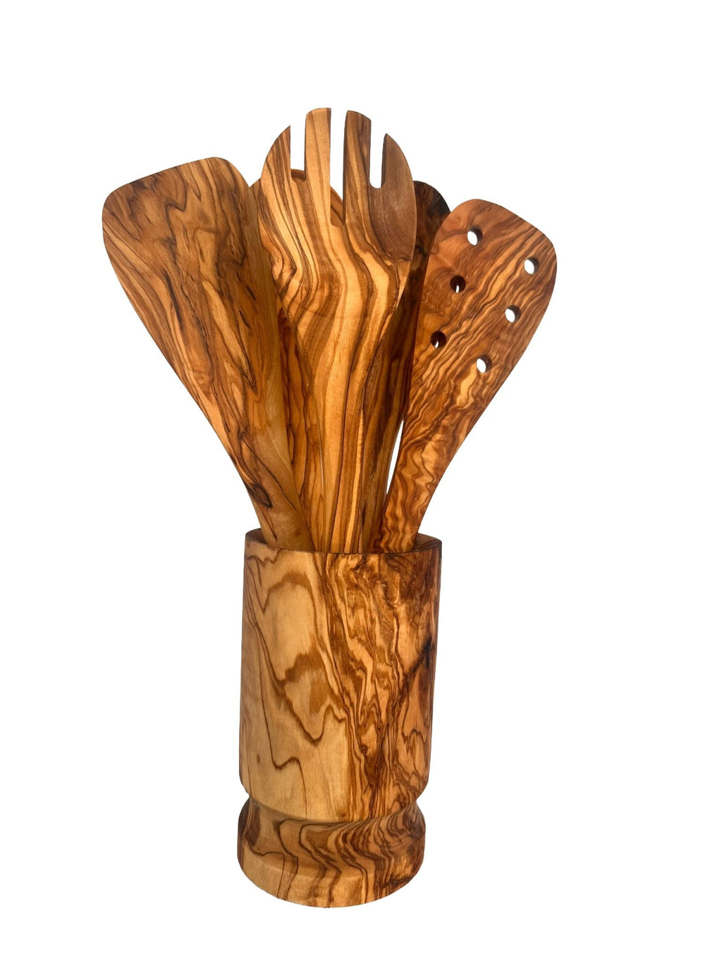 Olive Wood Kitchen Servers Set W/Holder -6 Pcs
