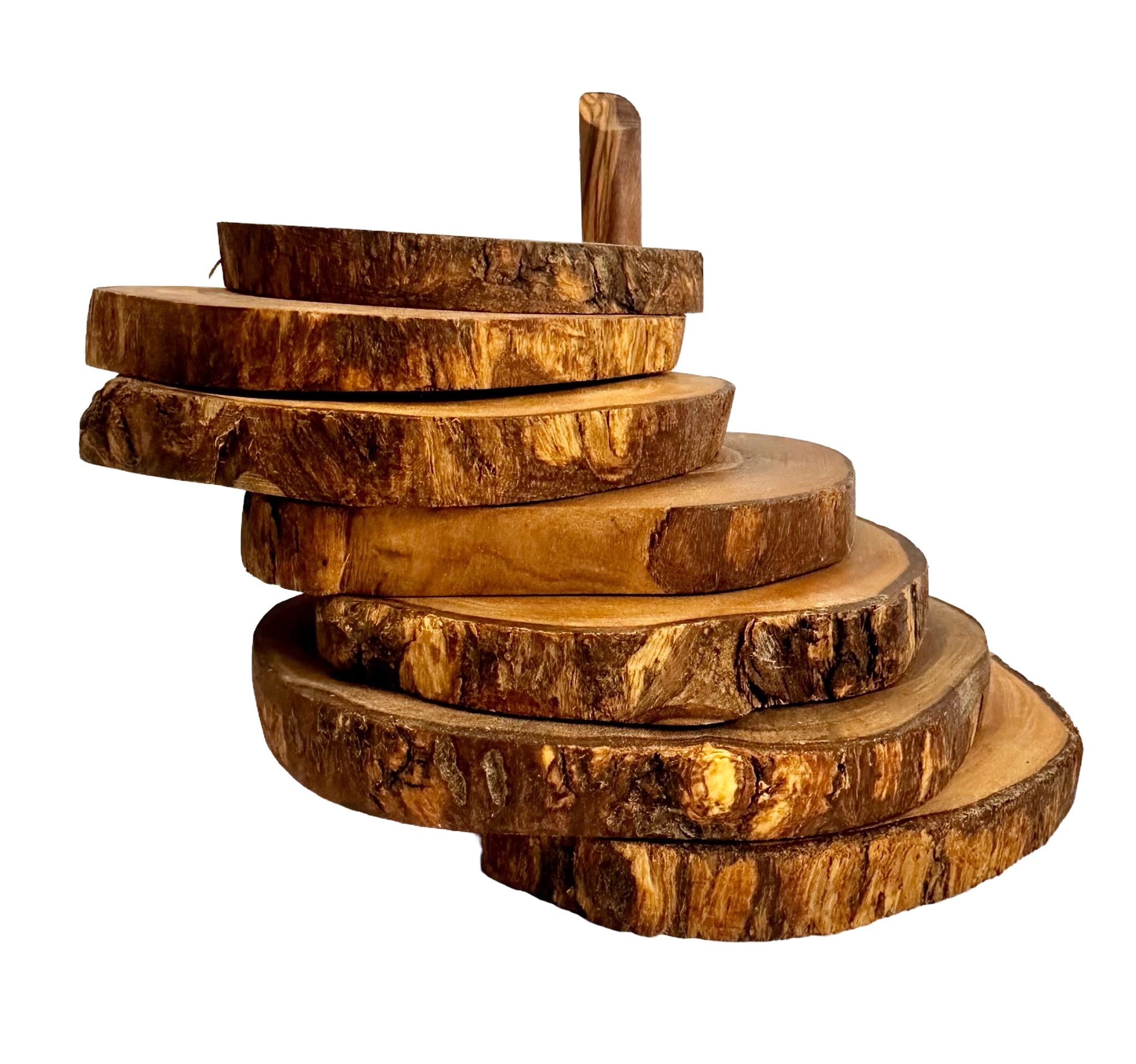 Olive Wood Coaster Set With Holder -7 Pcs