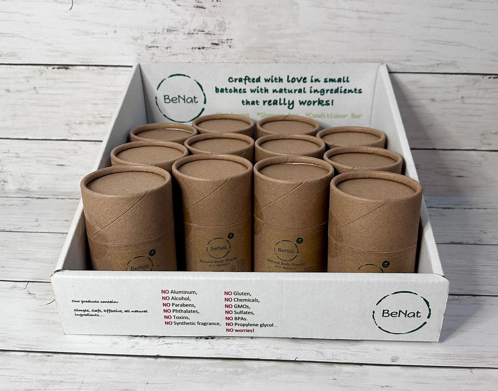 BeNat Eco-Friendly, All-Natural Body Powder Deodorant Retail Display Box