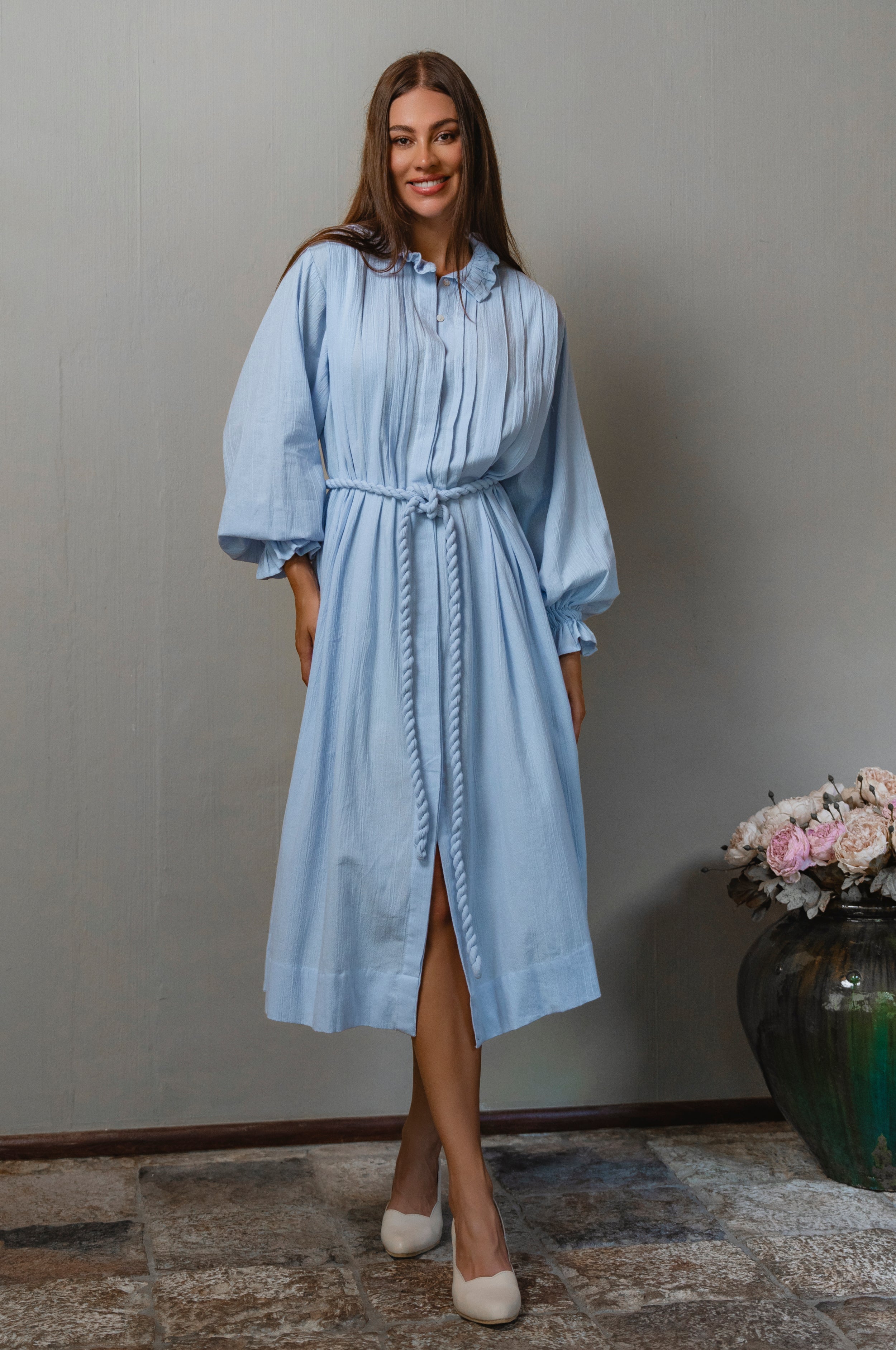 Yasmina Ruffle Linen Dress