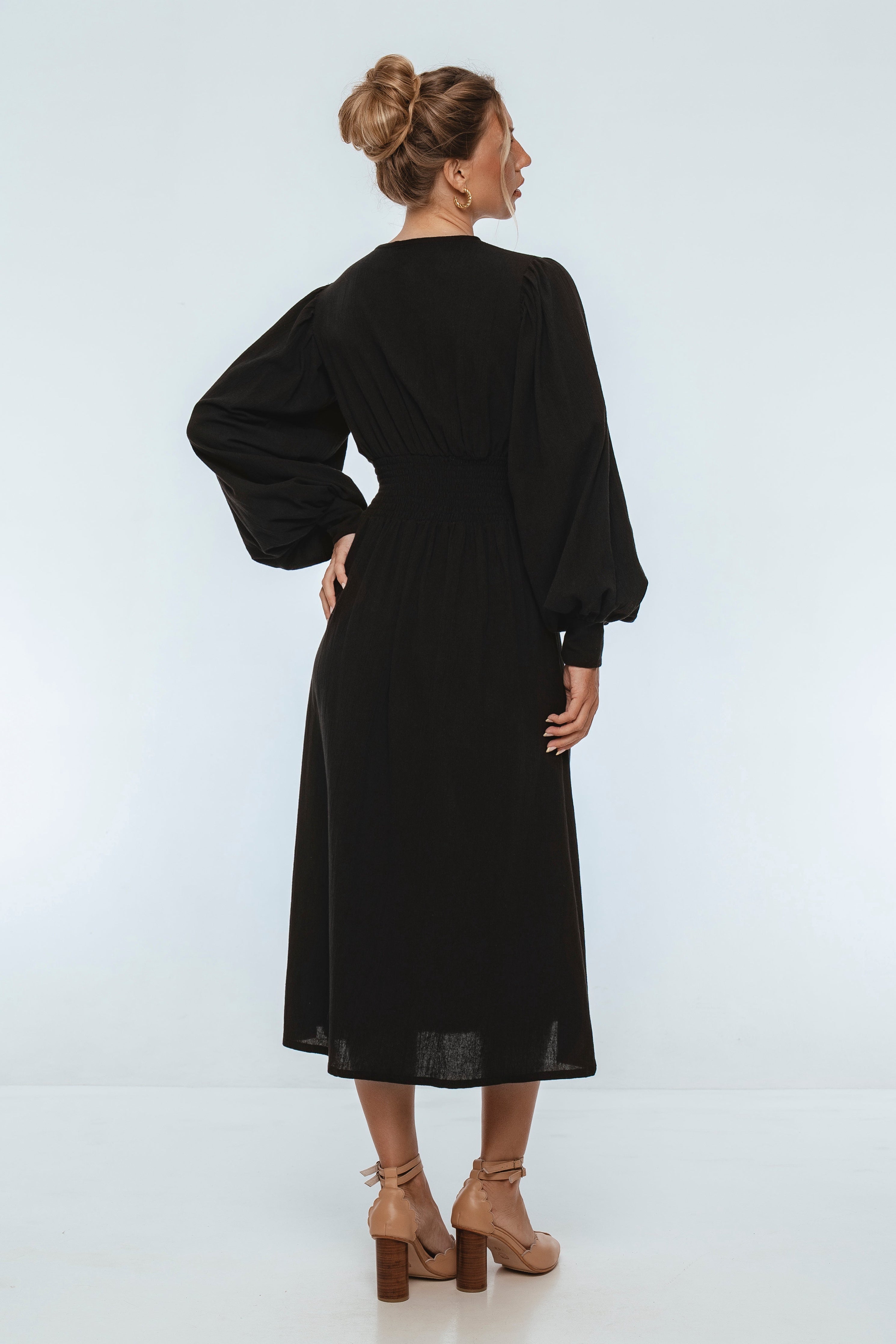 Velvet Sky Long Sleeve Linen Midi Dress