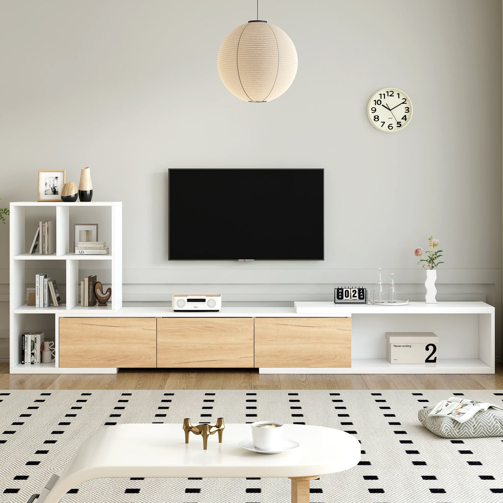 Extendable TV Stand With 3 Tier Bookshelves