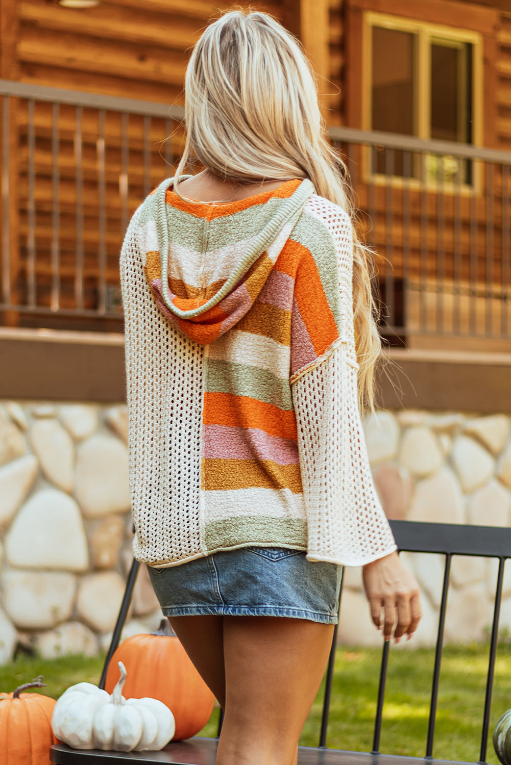 Harper Oversized Colorblock V Neck Hooded Sweater - Threaded Pear