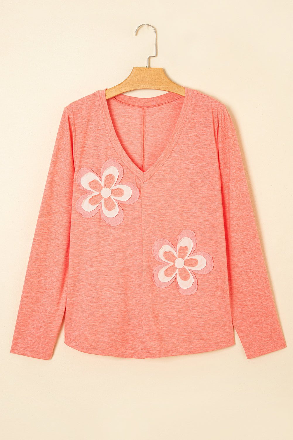 Emery Floral Patchwork V Neck Long Sleeve Top - Threaded Pear