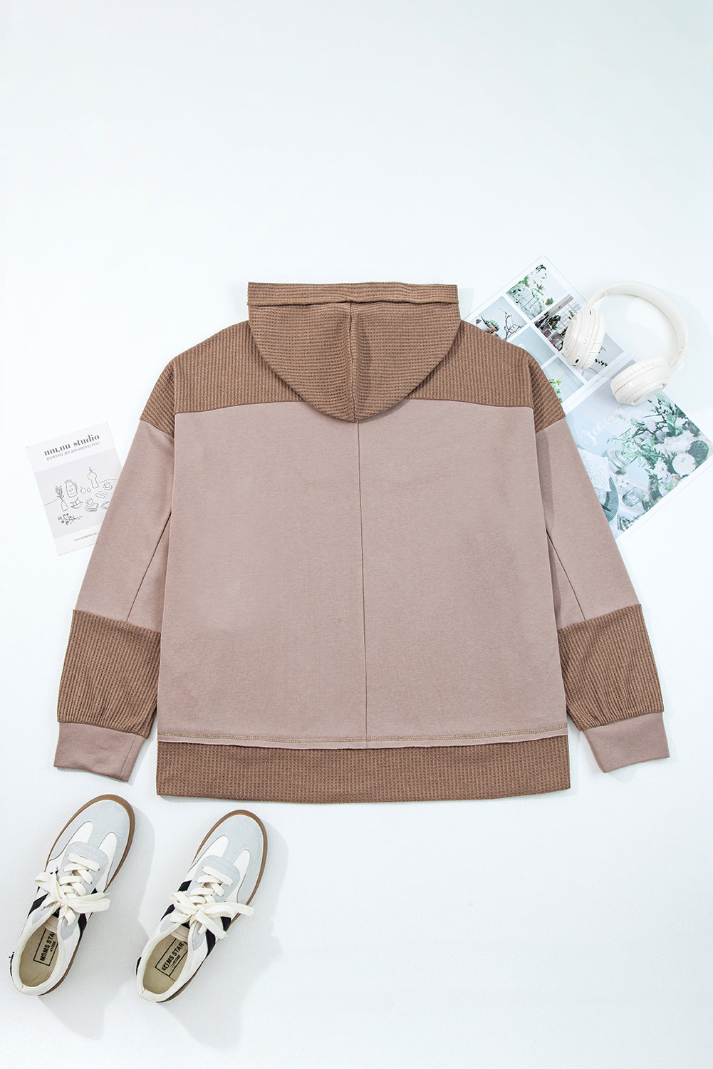 Goat Waffle Contrast Patchwork Plus Size Pocketed Hoodie by Threaded Pear
