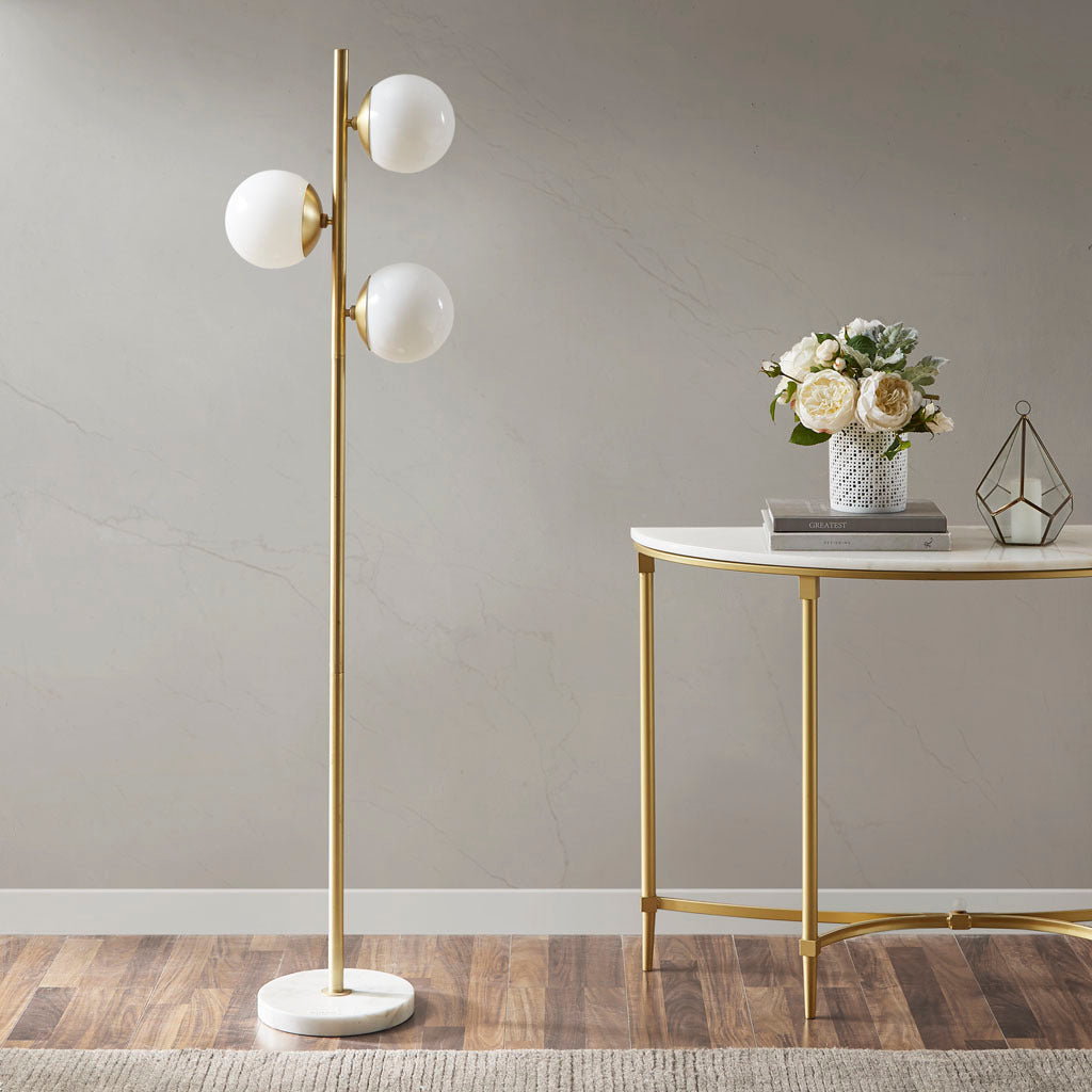 3-Globe Light Floor Lamp With Marble Base