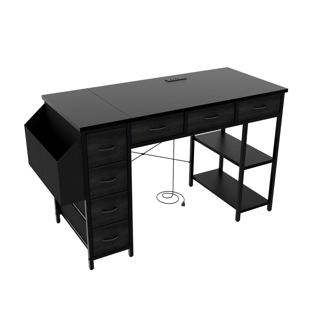 47.3' Computer Desk With 7 Drawers, Extra Large Side Pocket, and Power Outlets