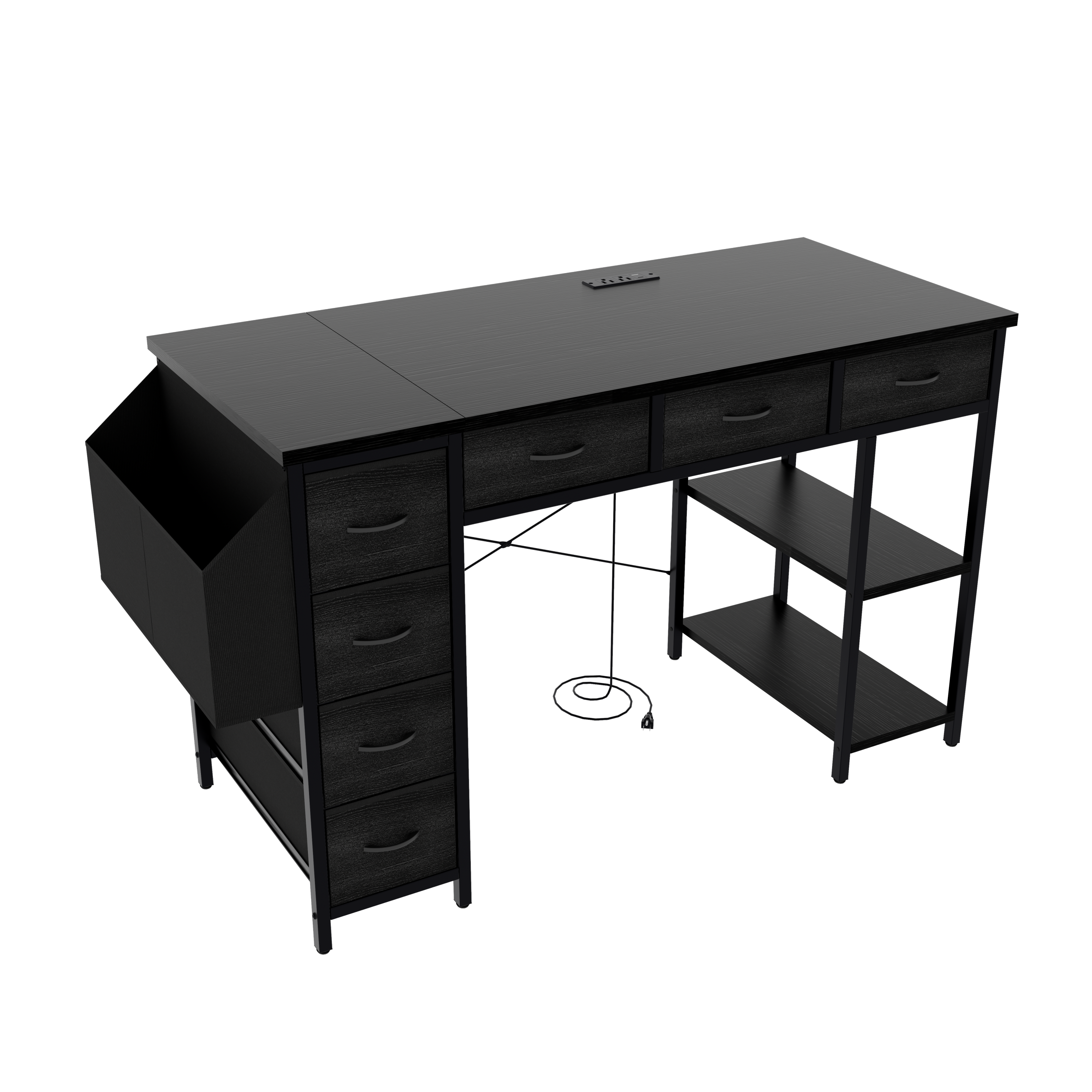 47.3' Computer Desk With 7 Drawers, Extra Large Side Pocket, and Power Outlets