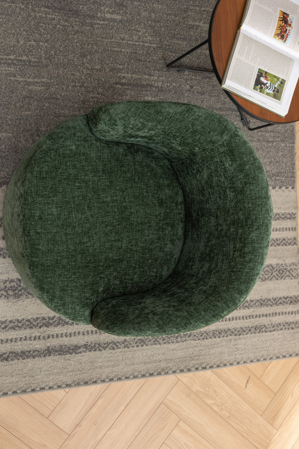 Swivel Accent Armchair  With Black Powder Coating Metal Ring
