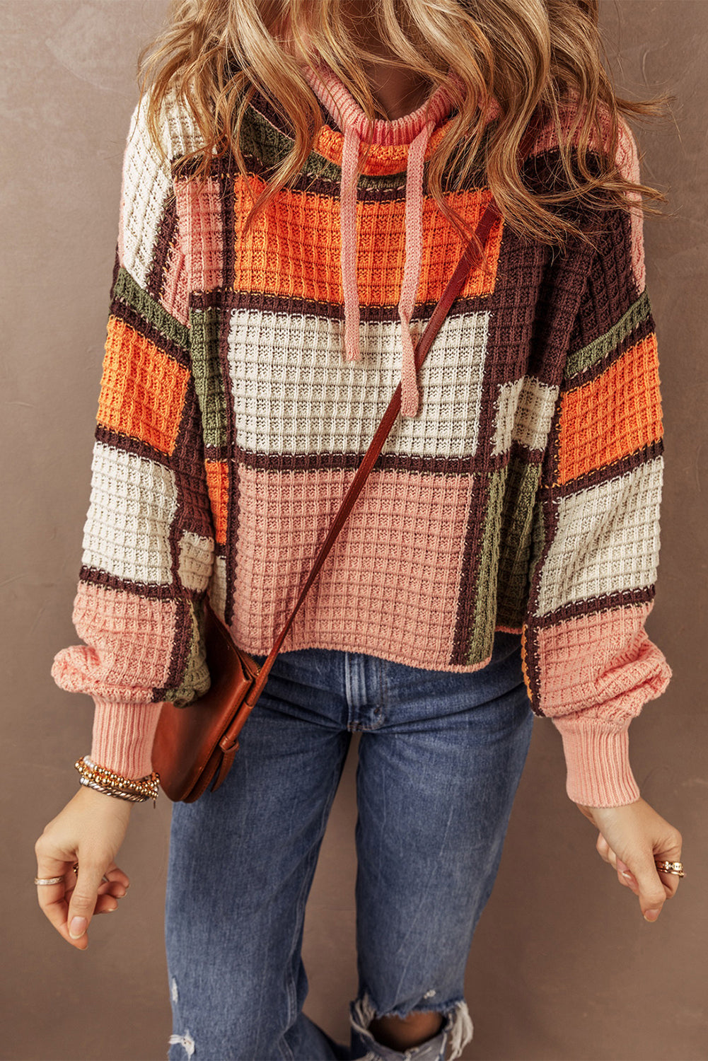 Zoey Waffle Knit Drawstring Mock Neck Sweater - Threaded Pear