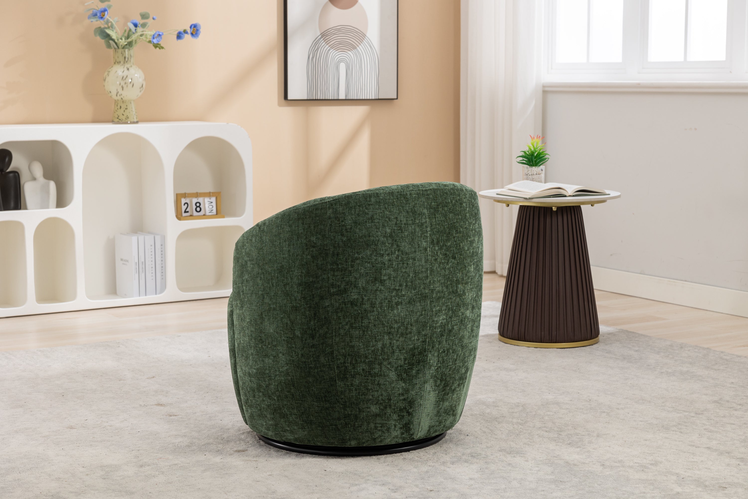 Swivel Accent Armchair  With Black Powder Coating Metal Ring