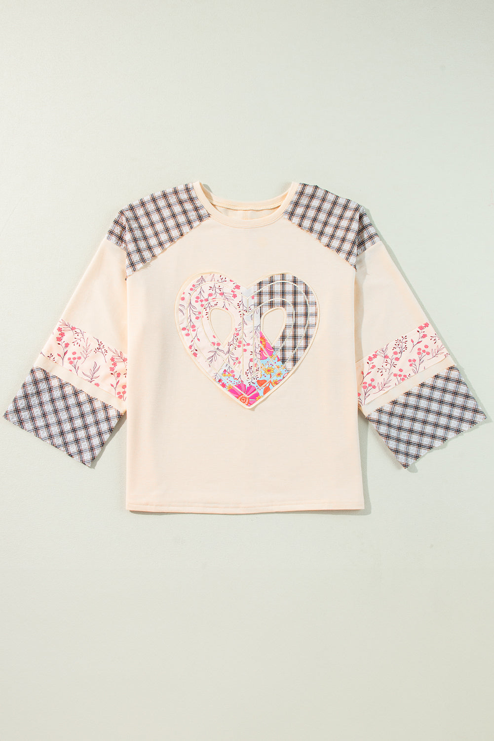 Emilia Plaid Floral Peace Heart Long Sleeve Top - Threaded Pear