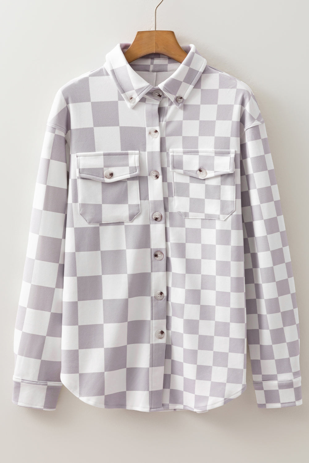 Rebecca Checkerboard Flap Pocket Button Front Shacket - Threaded Pear