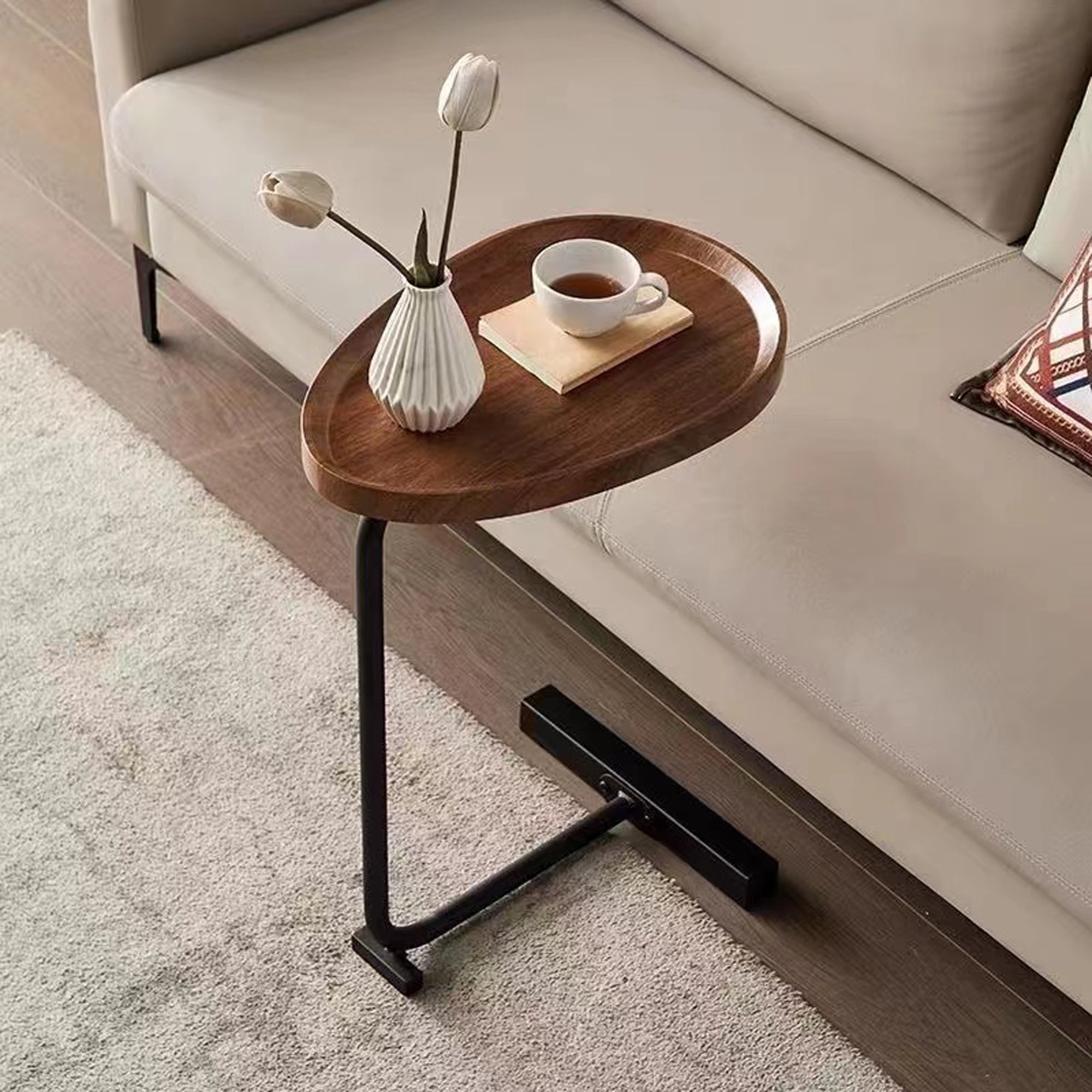 2-Pieces Brown C-Shaped Side Table
