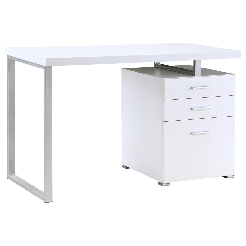 White 3-Drawer Reversible Office Desk