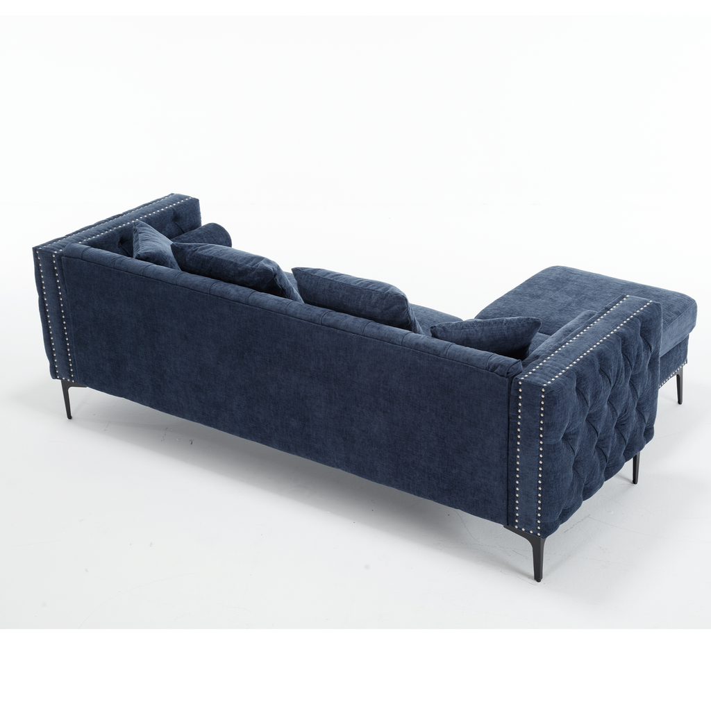 L Shaped Sectional Convertible Sofa With Storage Ottoman and Modern Tufted Style