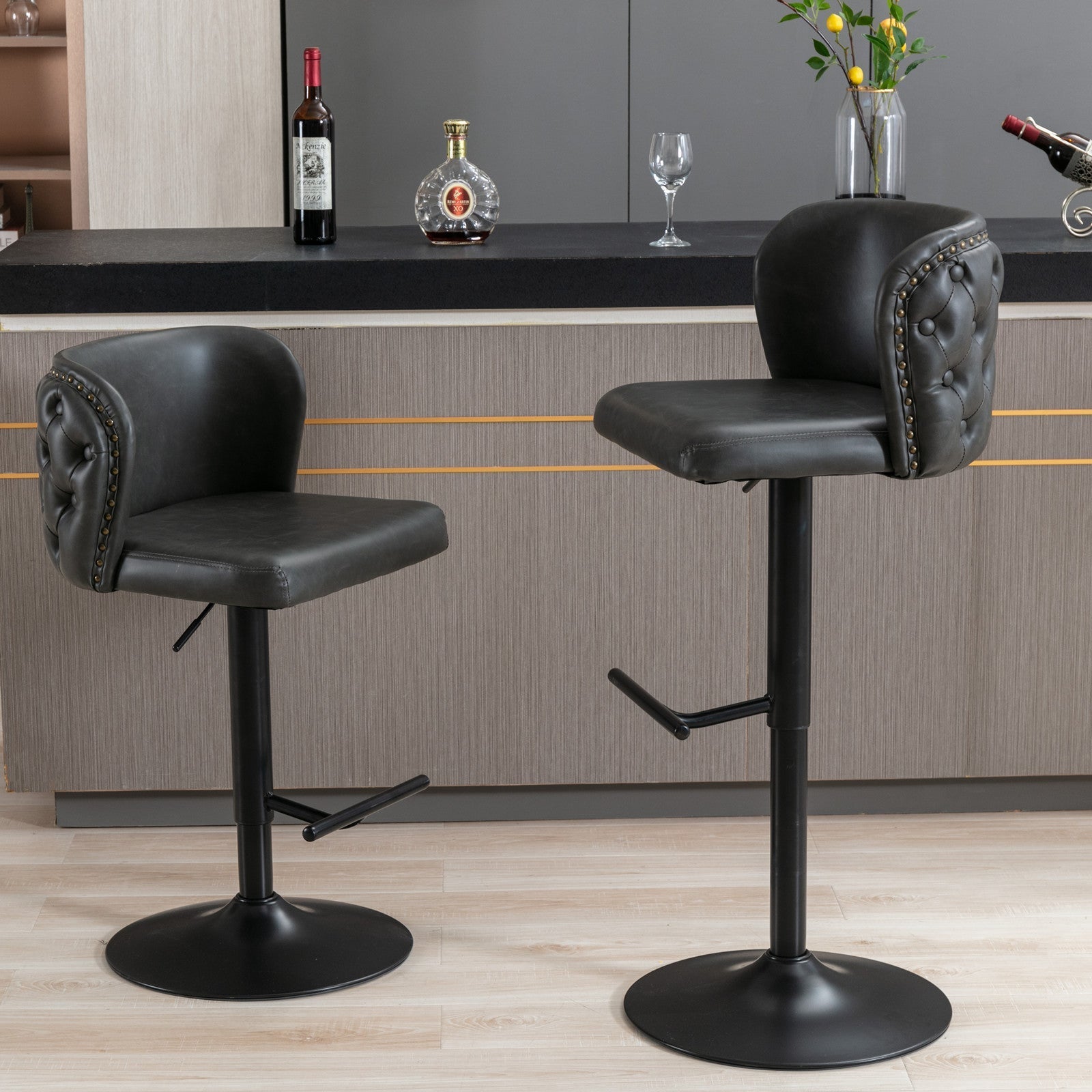 Set of 2 Modern PU Upholstered Swivel Barstools