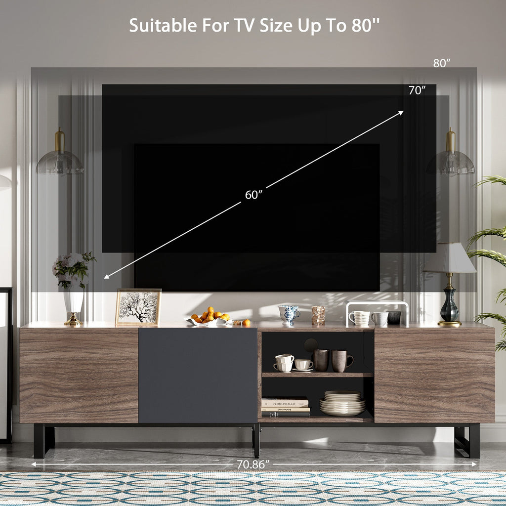Modern TV Stand With 3 Cabinets & Open Shelves