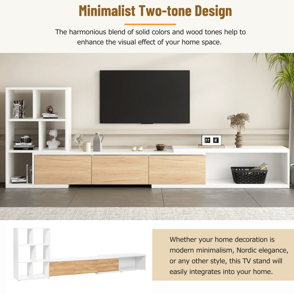 Extendable TV Stand With 3 Tier Bookshelves