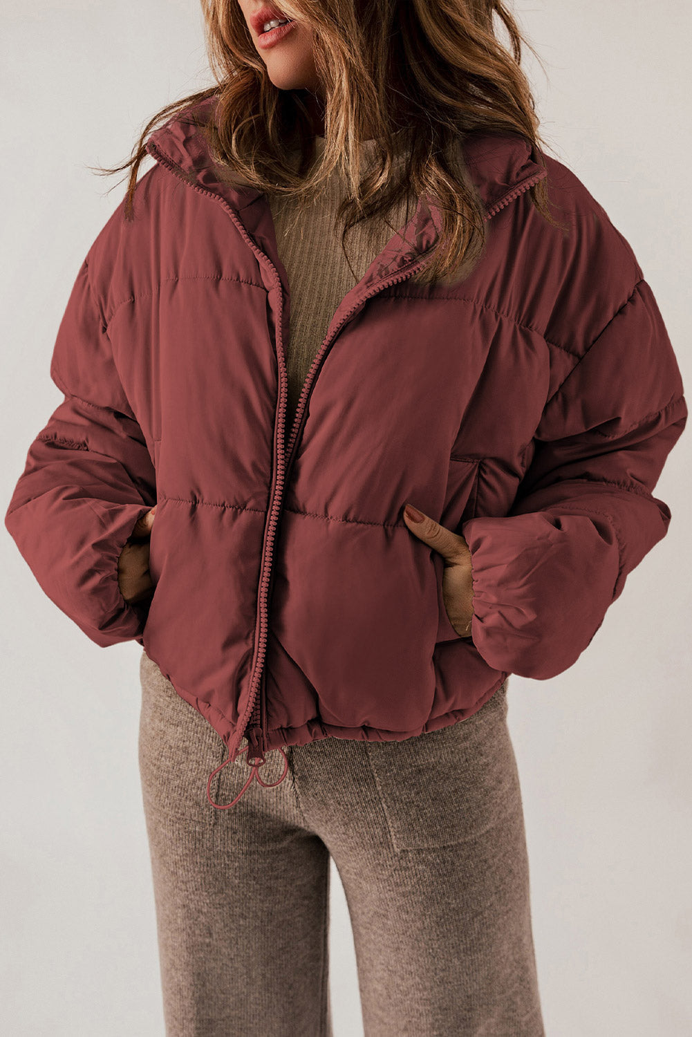 Rylee Drawstring Hem Puffer Jackets by Threaded Pear