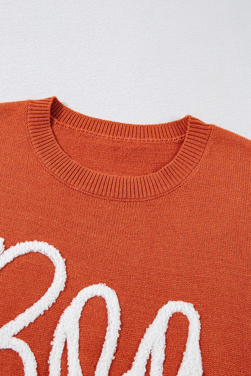Boo Knitted Pattern Ribbed Edge Sweater - Threaded Pear
