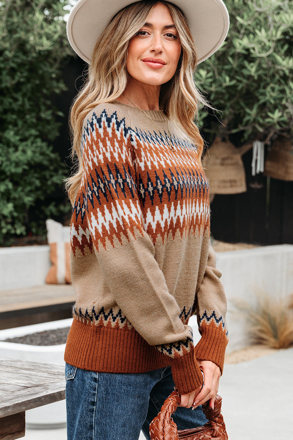 Eva Aztec Crew Neck Sweater - Threaded Pear