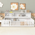 Twin Floor Bed with  Bedside Bookcase,Shelves,Guardrails,White by 39F INC.