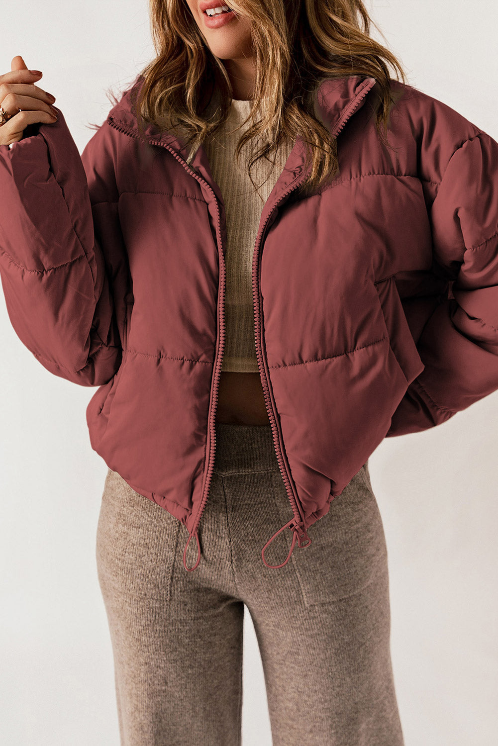 Rylee Drawstring Hem Puffer Jackets by Threaded Pear