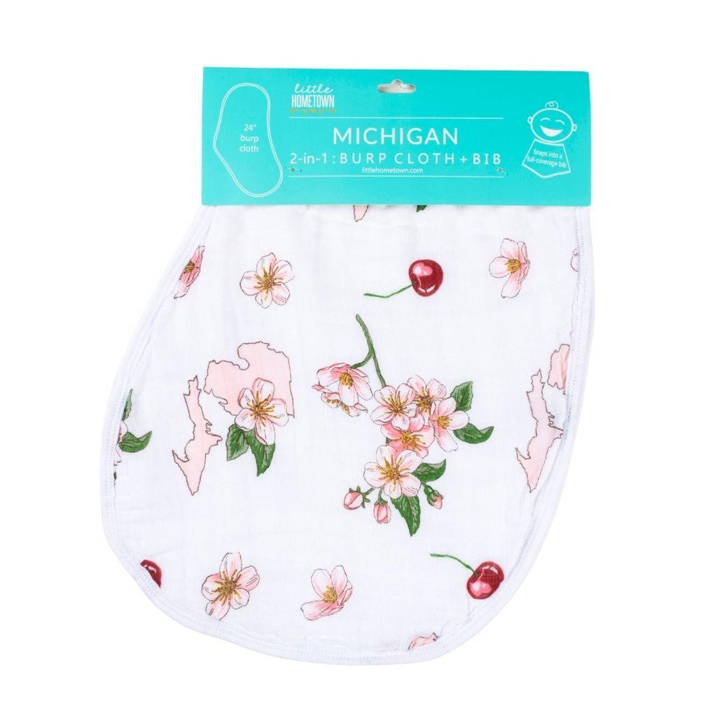 Baby Burp Cloth & Bib Combo: Michigan Baby (Floral)
