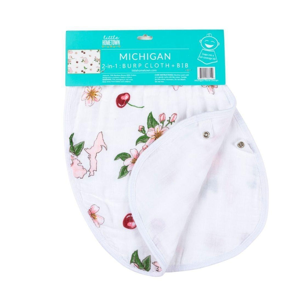 Baby Burp Cloth & Bib Combo: Michigan Baby (Floral)