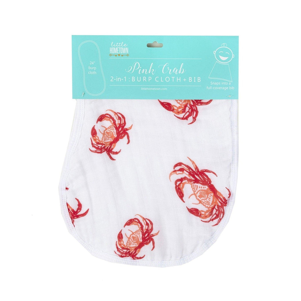 Baby Burp Cloth & Bib Combo: Pink Crab